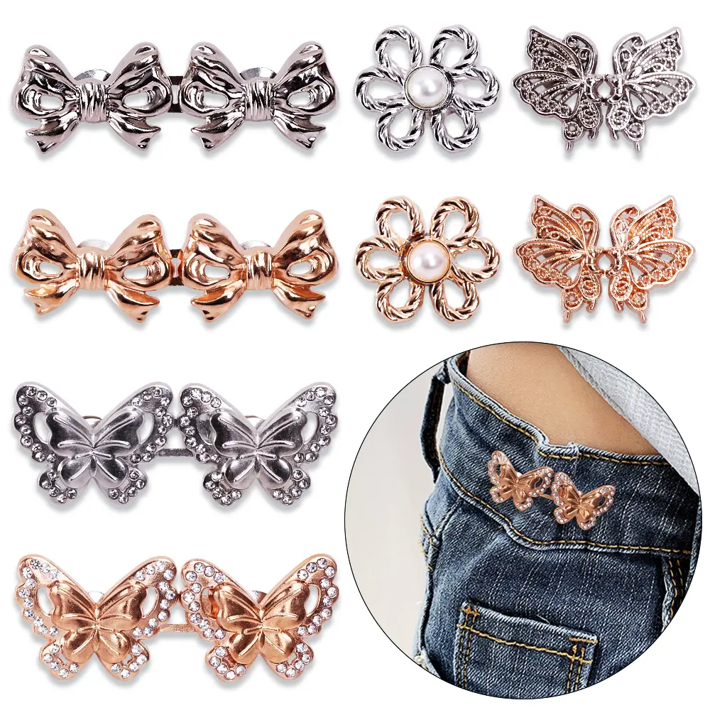 8 Sets Pant Waist Tightener,Adjustable Detachable Decorative Waist Buckles, Jeans Buttons for Crystal Pants