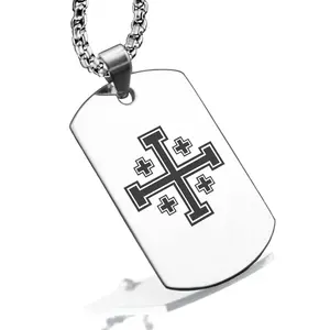 Stainless Steel Religious Jerusalem Cross Dog Tag Pendant
