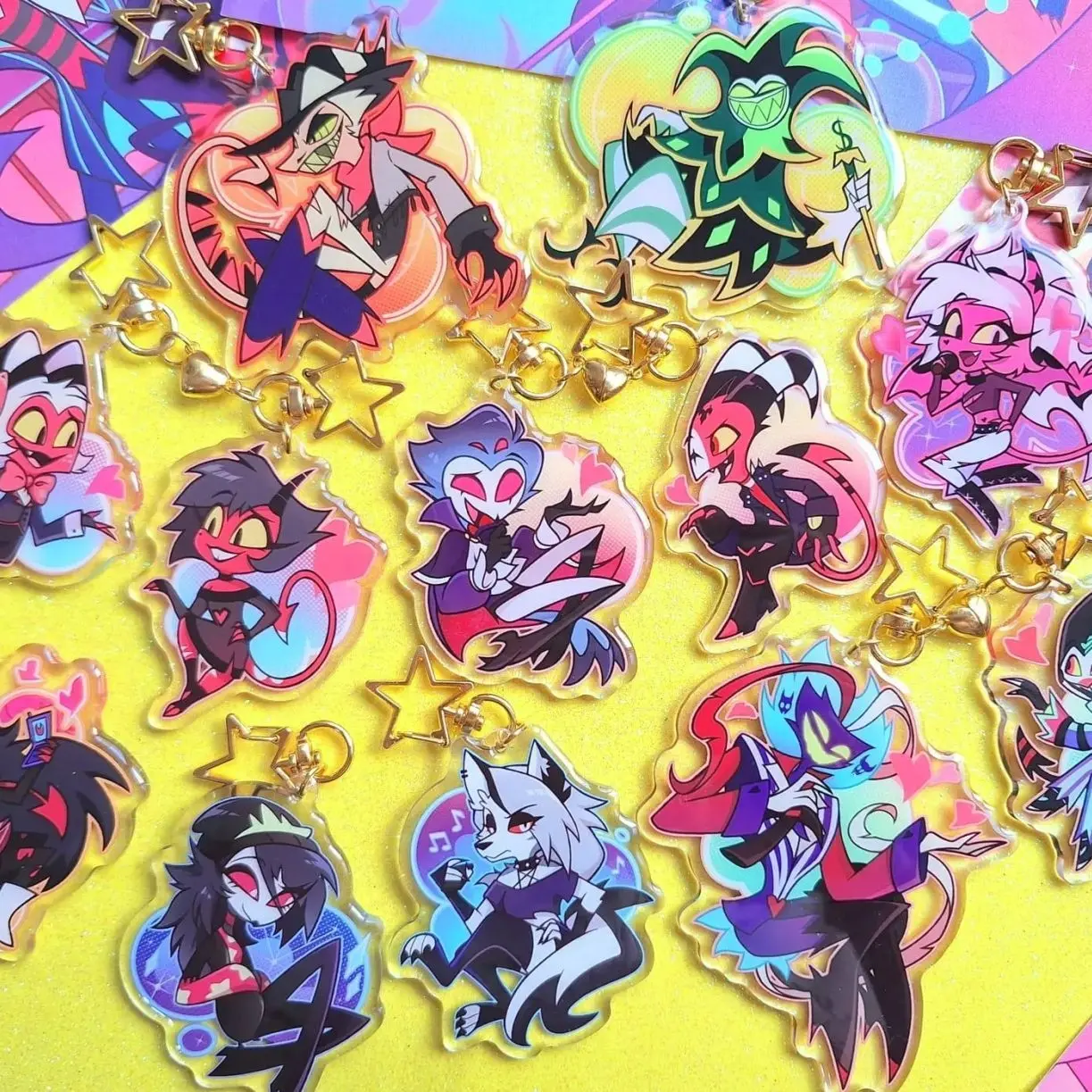 Helluva Boss Acrylic Epoxy Keychains, Blitz Stolas Moxxie Millie Asmodeus Fizz Fizzarolli Blitzo Stolitz Keychain charm Loona Via