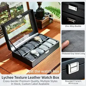 Litchi Texture Watch Storage Box, Large Capacity Watch Display Case, Available Now, Ideal for Organizing and Showcasing Watches