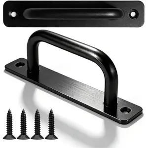 Matte Black Barn Door Handles 2 Pack Heavy Duty Aluminum Alloy Pull Handles 5 Inch Hole Center Modern Rectangular Door Handles with Screws for Sliding Pocket Closet & Cabinet Doors