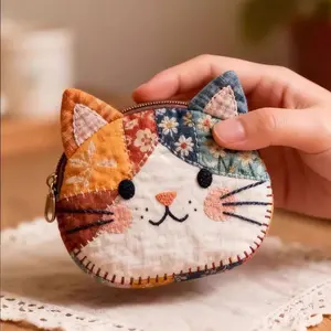 Women's Unique Mini Wallet Creative Cat Canvas Purse, Cute Kitty Design, Small Handbag for Daily Use, Fashionable and Practical