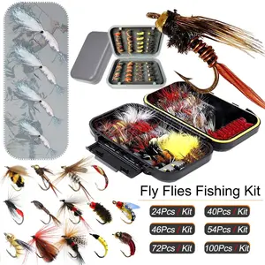 24-100Pcs/Box Wet Dry Nymph Fishing Fly Box Set Fly Tying Material Bait Fake Flies for Trout Fishing Tackle