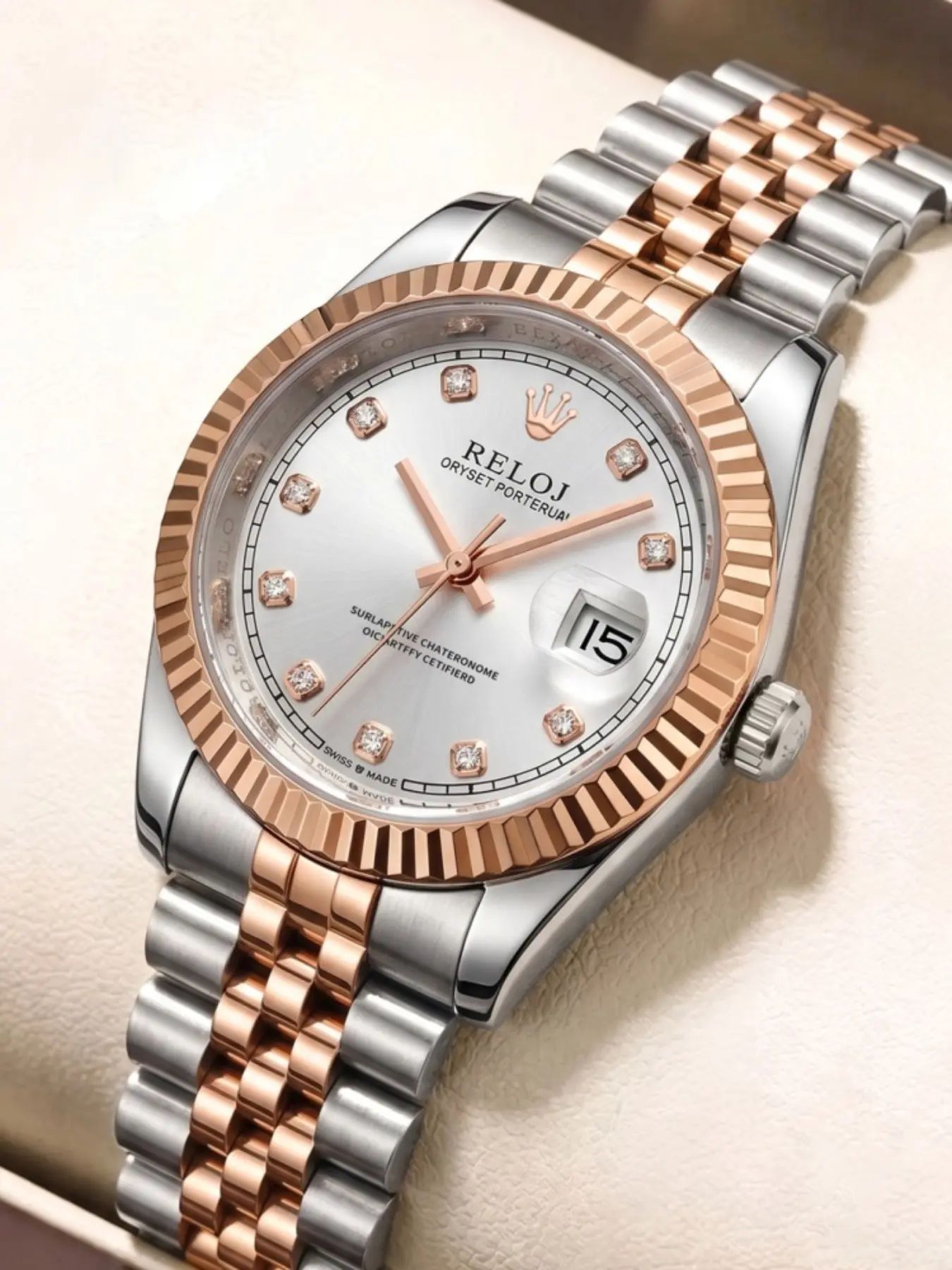 Women's Quartz Watch, Analog Watch, Rose, Diamond-Embedded, Waterproof Steel Band, Casual Style, All Seasons, Perfect Gift for Friends