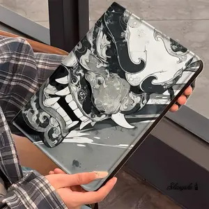 Japanese Oni Dark Ink Design iPad Book-Style Protective Case, Tablet Casing, Tablet Cover for iPad Pro 2022 2021 2020 2019, Full Protection and Pen Slot for Office and School Use, Perfect Gift for Family and Friends, Tablet Accessories