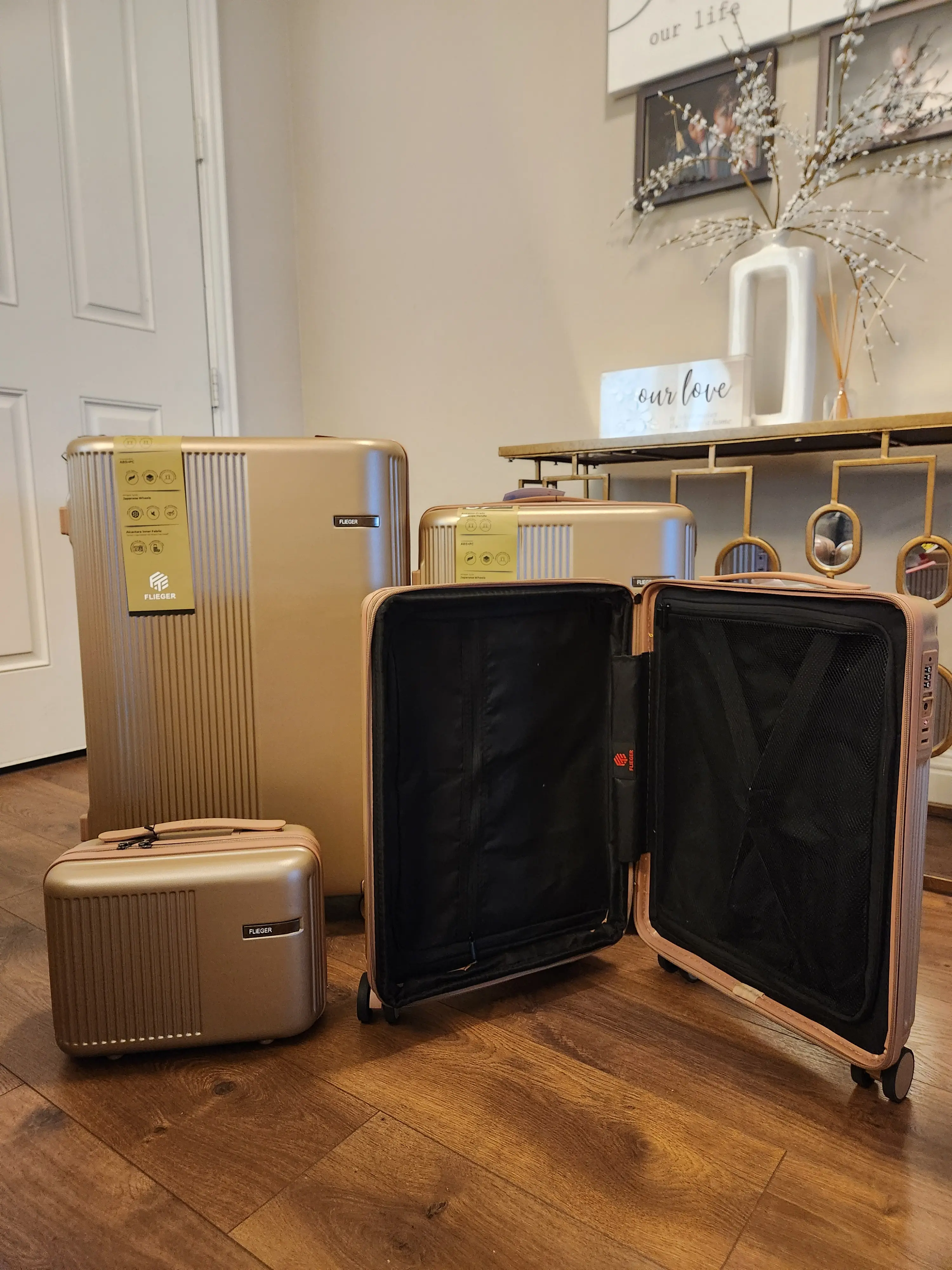 Traveler's Choice Gold Color Luggage Set - Includes 2 Carry-On & 1 Large Suitcase - Durable & Stylish for All Your Trips