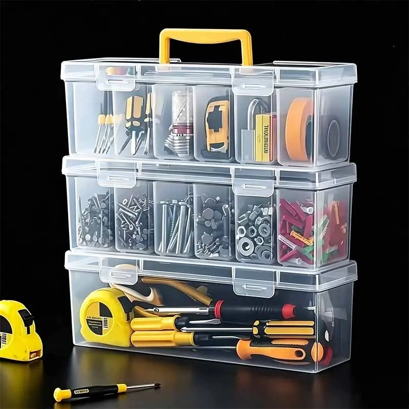 Portable Transparent Tool Storage Box Set, Multi-Compartment Organizer for Home Hardware & Toys, Convenient Small & Large Boxes, Toolbox Storage Box, Tool Storage Container