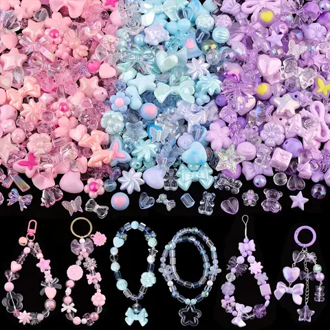 120g/4.23oz 130-180PCS 3 Mixed Colors Assorted Beads Crafting Beads Acrylic Beads For Crafts, Bracelet Making, Beading Making, Bear Butterfly Star Heart Kawaii Charms for Jewelry Making DIY Necklace Keychain Phone Charm
