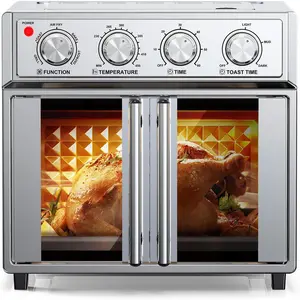 PlumChef 29.5QT Large capacity French Double-Door Air Fryer Convection Toaster Oven, 1700W,7 Preset Menus,7-in-1 Multi-Function for Bake, Roast, Grill, Toast, Dehydrate& Defrost, Stainless Steel,silvery
