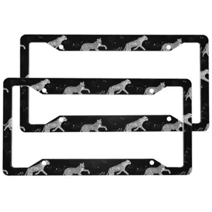 2pcs Black White Leopard License Plate Frame Aluminum License Plate Holder Funny License Plate Decorative with Screws Size 12.2x6.3 Inch Men Women ﻿