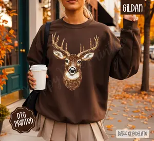 Faux Rhinestone Deer Sweatshirt, Trendy Women's Crewneck