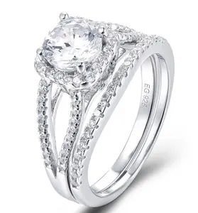 925 Sterling Silver Halo Cz Wedding Band Engagement Rings Set Size 3-15 ML52A