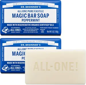Dr. Bronner's Pure-Castile Magic Bar Soaps (Peppermint, 5oz, 2-Pack) – Made with Regenerative Organic Certified Oils, Soap Bars for Men & Women, Gentle for Face & Body, Vegan, Non-GMO