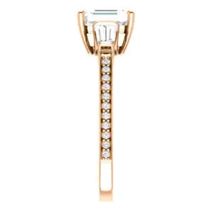 Cubic Zirconia Engagement Ring- The Bhakti (Customizable Enhanced 5-stone Emerald Cut Design with Thin Pavé Band)