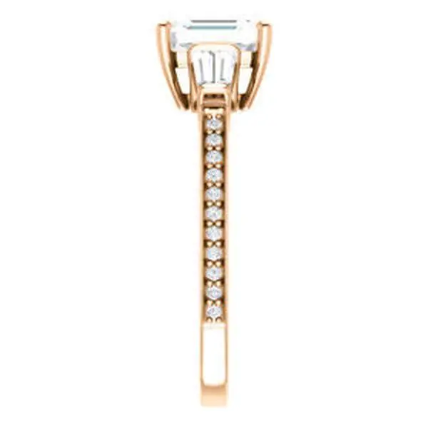 Cubic Zirconia Engagement Ring- The Bhakti (Customizable Enhanced 5-stone Emerald Cut Design with Thin Pavé Band)