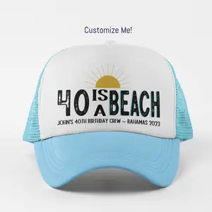 Personalized Custom Trucker Hat for Birthday Parties - AGE 30 40 50 60 70 is a BEACH Family Trip Vacation Gift Party Favor Unisex Design