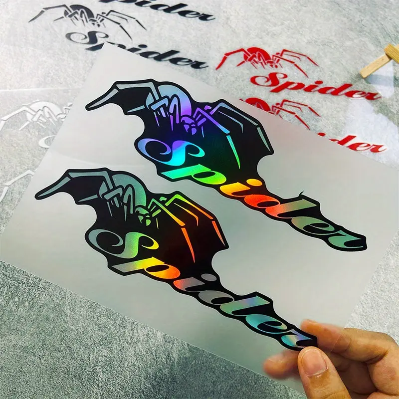 2D Flat Spider Motorcycle Sticker Decal, Motorcycle Decoration - Waterproof Rainbow Gradient Fashion Effect Scratch Resistant Decorative Sticker, Suitable for Fuel Tanks, Headlights, Helmets - Perfect Gift for Motorcycle Enthusiasts, Spider Pattern