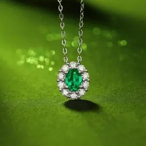Green Emerald Necklace Silver Necklace