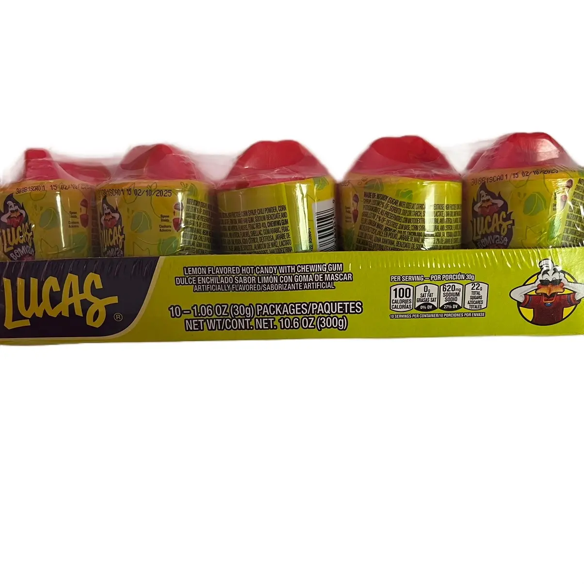 Lucas Bomvaso LEMON FLAVORED HOT CANDY WITH CHEWING GUM DULCE ENCHILADO CON GOMA DE MASCAR 10 count