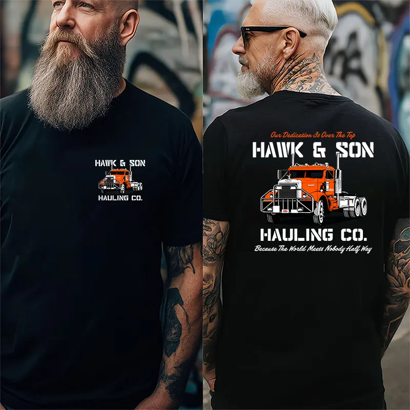 Hawk & Son Hauling Co. Vintage Truck Driver Shirt Semi Truck Graphic Tee Trucker Gift for Men