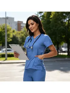 Women Thin Short Sleeve Outfit Four Way Stretch Quick Dry Two Piece Set Daily Working Suit For Beauty Shop Staff