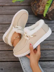 Fall/Winter 2025 Plush Slip-On Loafers Women Fuzzy Warm Slouchy Shoes Low-Top Snow Boots, Wear With Sweater,Fur Boots