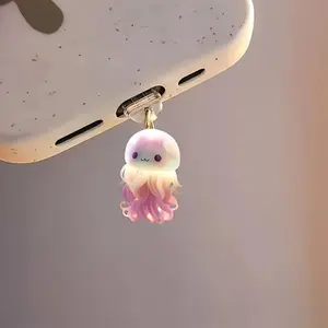 Flat Cartoon Pink Octopus Acrylic Pendant Phone Dust Plug for Type-C and Apple Phone 5-14 Interface Dust Collector Accessory