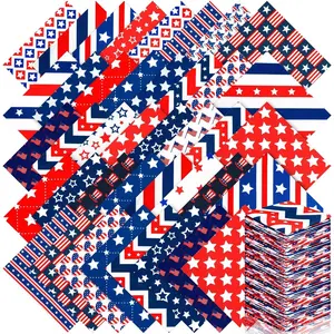 100 Pcs 10 x 10 Inch Memorial Day Squares Patriotic Quilting Bundle Flag Red White Blue Precut Patchwork Print Fat Scraps for 250th Anniversary Sewing DIY Craft