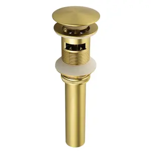 Brass Pop-Up Drain Stopper with Overflow For Vessel Sink In Matte Black, Brushed Nickel, Brushed Gold