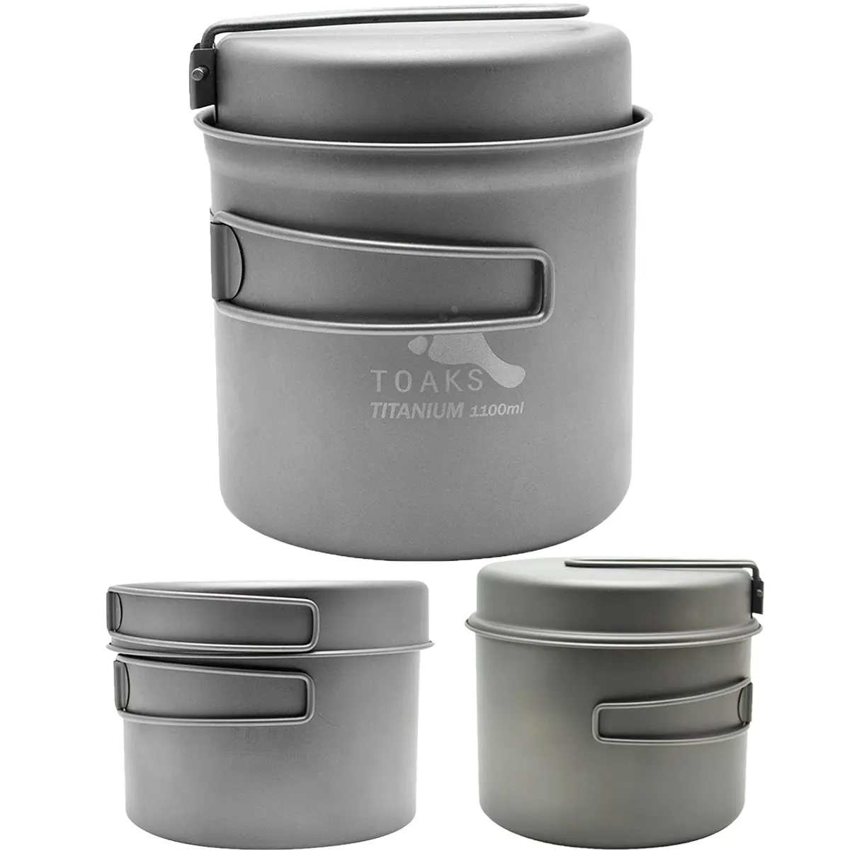 TOAKS Titanium Outdoor Camping Cook Pot with Pan, Foldable Handles, Heat Resistant Pots for Hiking