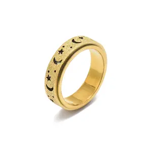 Lxalry 18K Gold Plated Moon and Star Spinner Ring – Anti-Anxiety Fidget Ring for Men and Women, Waterproof Hypoallergenic Non-Tarnish Summer Gift Forever Ring engagement smart ring