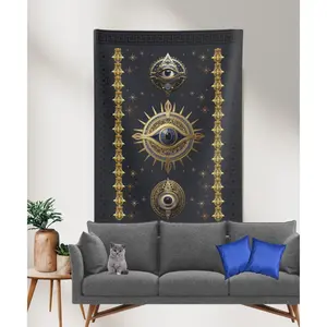 "Greek Eye Tapestry - Handcrafted Evil Eye Wall Hanging - Greek Key Design"  Indoor Wall Tapestries Decor