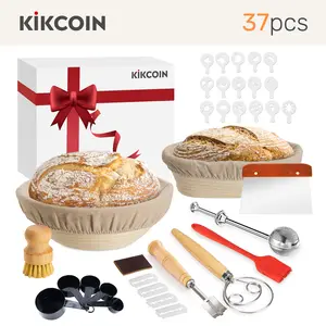 [Hot Picks]Complete Sourdough Starter Kit,Food Storage Container Jar,Bread  Banneton,Proofing Basket,Spatula,Sourdough Starter Kit Kikcoin 37PCS Banneton Proofing Basket set,Natural Rattan,Flour Duster,Bread,Dough Scraper,Baking Utensils，gift