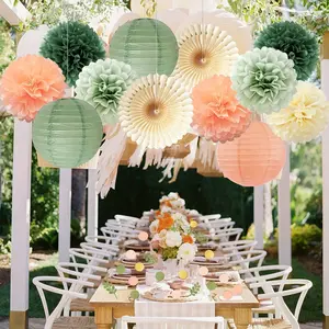 A set of 12 party decorations featuring sage green, cream-colored paper flower balls and lanterns, suitable for table decor, bridal showers, weddings, engagements, and birthday parties. Ornaments halloween outdoor Spooky Campfire Resin