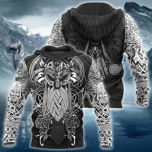 Great Viking Odin 3D Design Hoodie Heavyweight Wool Street Punk Style New Autumn/Winter Retro Knight Hoodie