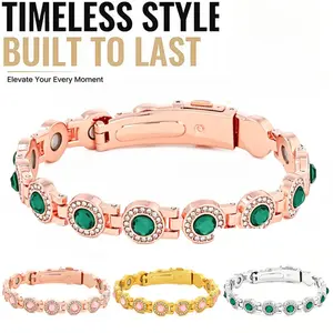 Luxury Round Crystal Alloy Magnetic Bracelet, Stylish Anti-Static Magnet Bangle with Watch Clasp for Men Women step mom gift