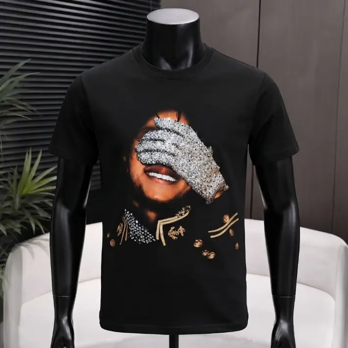 Comfort Luxury Rhinestone Hand Graphic Oversized T-Shirt for Men & Women