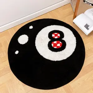Creative Artistic Bedroom Carpet, Eight Billiards Pattern, Pet-Friendly Non-Slip, Soft Plush Foot Pad, Ideal for Living Room, Nursery, Game Room