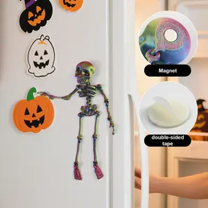 Poseable Skeleton Fridge Magnet with Movable Joints Mini Novelty Multi-Color Human Skull Magnetic Decoration for Halloween Includes Double-Sided Tape