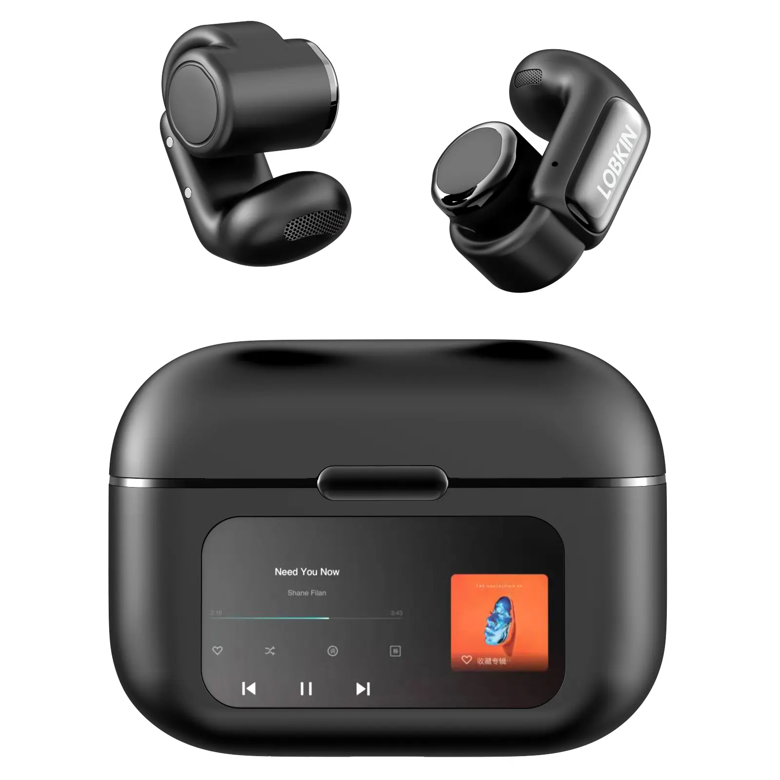 LOBKIN Silicone Multifunctional Wireless Open-Ear Headphones, Bluetooth-Compatible Clip-On Earbuds with Mic, LED Display, Lightweight Waterproof Aesthetic Tech Earphones, Built-In Remote Controller for Sports (Black), Mp3, Lock