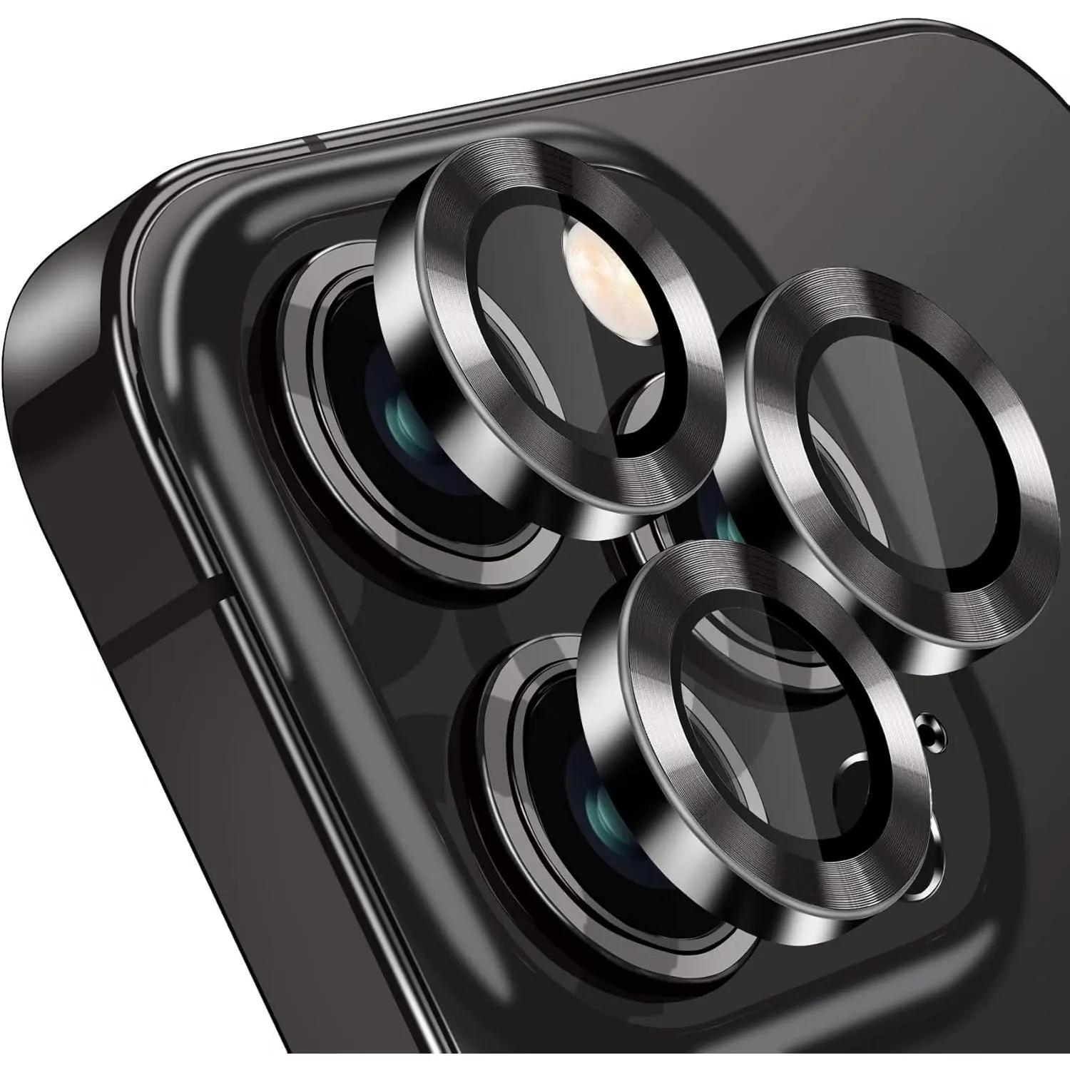 Compatible with  15 Pro/ 15 Pro Max Camera Lens Protector, Anti-Scratch Lens Cover 9H Tempered Glass Metal Camera Screen Protector Shockproof Camera Ring - 3 count Black
