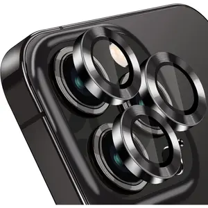 Compatible with  15 Pro/ 15 Pro Max Camera Lens Protector, Anti-Scratch Lens Cover 9H Tempered Glass Metal Camera Screen Protector Shockproof Camera Ring - 3 count Black