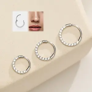 Oufer 20G Nostril Piercing Front Face CZ Hinged Segment Nose Ring Stainless Steel Sparkling Elegant Jewelry Accessory for Versatile Stylish Wear