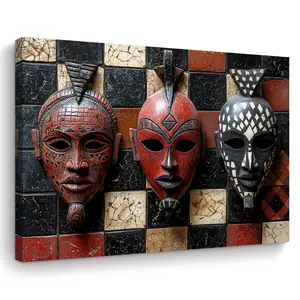 1 Piece Vivid African Tribal Mask Wall Art-Wooden Frame Canvas Printing, Colorful Ethnic Mask Design, Suitable for Living Room, Bedroom, Office Decorations-Unique Bachelor Party Or Christmas Gift