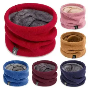 2pcs Solid Winter Plush Muffler Woolen Knitting for Women Fleece Ring Bandana Scarf Neck Warmer Buff Thick Cashmere Headband Ski Mask -30°