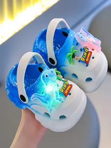 Summer Glow-In-The-Dark Dinosaur Slippers, Lightweight Hollow Out Soft Sandals for Boys and Girls, Cute Floral Design, Summer Beach Slippers