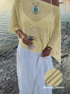 Large Size New Fashion Multifunctional Knitted Lace Hollow Out One-Piece Shawl, Lightweight Vest Top for Women, All Seasons