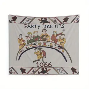 1pc 90x60in Medieval Bayeux Meme Tapestry, Peach Skin Velvet Material, Wall Decor for Living Room Bedroom, Thanksgiving Historical Theme Celebration, Wrinkle-Resistant Novelty Wall Art