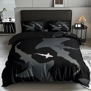 2/3 PCS Deep-Sea Shark Group Shadow Pattern Decorative Duvet Cover Set (1* Duvet Cover +1/2* Pillowcase, No Filling), Soft,Comfortable Bedding Set, Suitable For All Seasons, Machine Washable, Birthdays, Christmas ,New Year Gift For Family ,Friends
