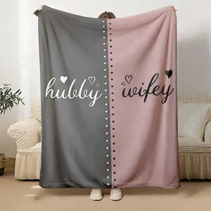 Hubby Wifey Blanket - Ultra Soft Hypoallergenic Flannel Blanket, All-Season Tear-Resistant, Machine Washable, Digital Print Gift for Husband and Wife, Multi-Functional 1-Piece Comfortable Blanket